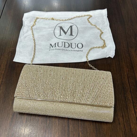 Muduo Handbags - Gold/Rose Gold Glitter Rhinestone Clutch Formal Wedding Prom Crossbody Bag
